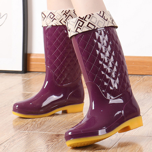 Fashion high-top waterproof shoes for adults, work rain boots, non-slip rain boots, women's rubber shoes, kitchen treading water overshoes, summer tendon soles