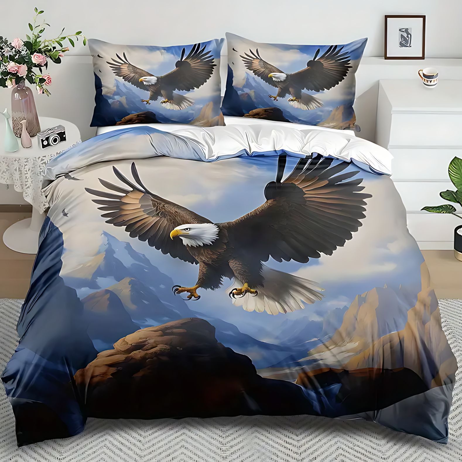 TUME / JIT Transfronterizo Textile Home Eagle tema impresión digital 3D edredón conjunto de ropa de cama fuente fabricante