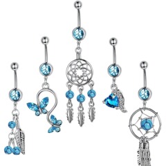 Wish Amazon best-selling high-quality 5-piece blue series navel ring set, exquisite zirconia navel stud