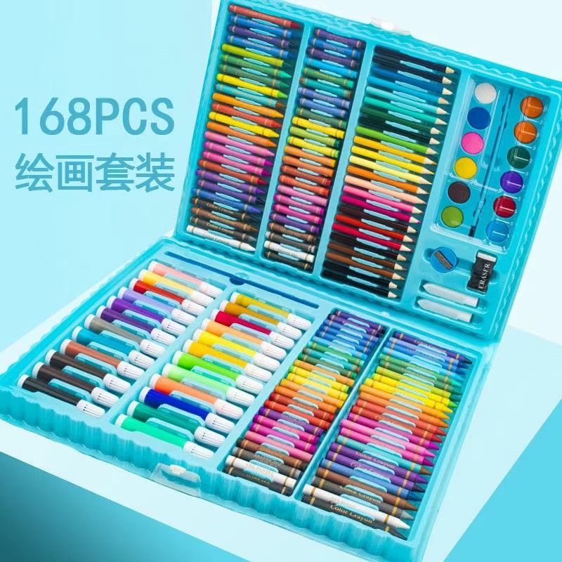 145 caja de aluminio de doble capa, bolígrafo de acuarela, juego para niños, herramienta de dibujo, caja de regalo de pintura, pintura de arte, juego completo de lujo