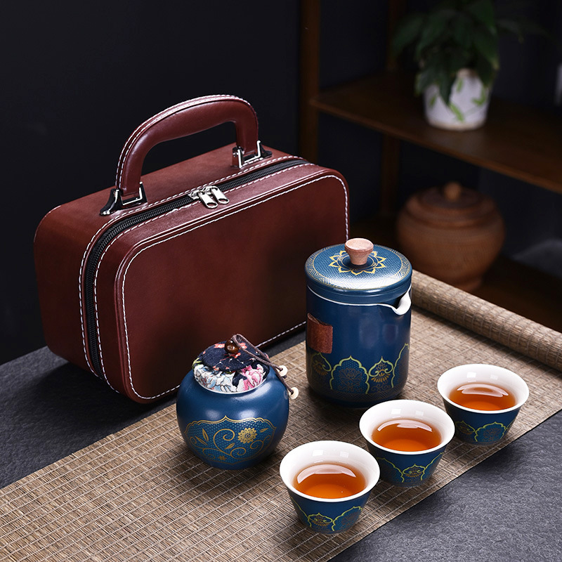 Portable outdoors full set travel tea set teacup Tea pot Quik ceramics suit glass Water cup Kung Fu Cup