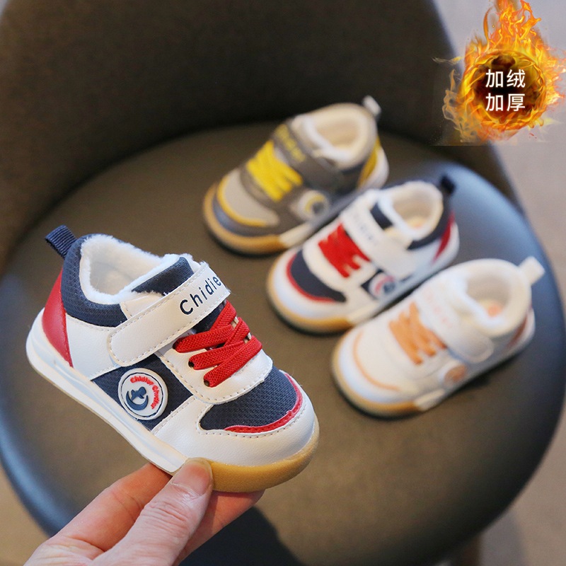 Zapatos de bebé de algodón con forro polar grueso de fondo suave zapatos antideslizantes para niños pequeños zapatos de bebé de 2 años para mujeres Otoño e Invierno 1-3 zapatos funcionales antideslizantes