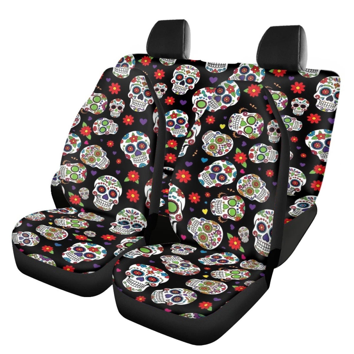Cross-border Halloween-themed sugar skull pattern custom car seat covers, breathable and universal car seat cushions