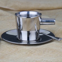 不锈钢双层咖啡杯套装带碟欧式花茶杯搅拌奶茶杯水杯马克杯保温杯