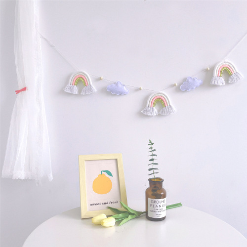 ins decoration Nordic style clouds rainbow wooden beads hanging decorations children's room crib tent bed curtain decoration