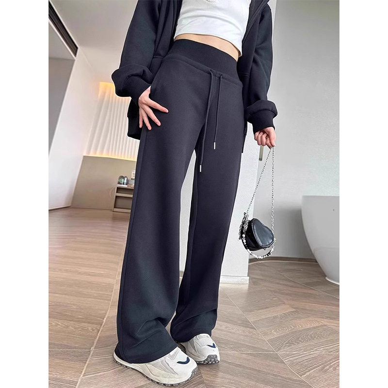 Este año, la popularidad de pantalones casuales sueltos bf perezosos, pantalones casuales de moda, pantalones de pierna ancha rectos negros, pantalones de caño para mujeres