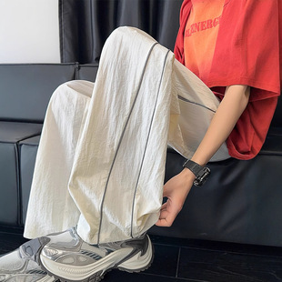 White Ming Line Quick-drying Pants Men's Summer Thin Trendy Brand Sports Wide-leg Pants American Style Straight Loose Casual Pants