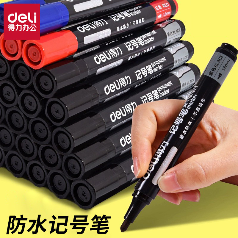 Deli Marker Pen Black Oil-Based Waterproof Pen Sk109 Large Capacity Logistics Special Oil-Based Pen Large Tip Pen Wholesale