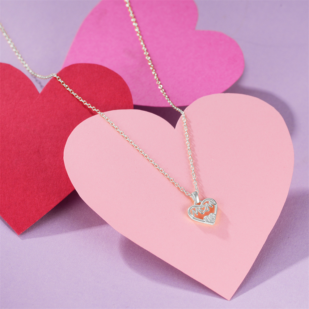 925 Sterling Silver Material 925 Sterling Silver Zircon Plating Letter Heart Shape Pendant Necklace