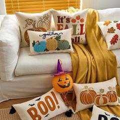 temu クロスボーダー 1pc 秋のカエデの葉カボチャ枕カバー、感謝祭ハロウィン装飾リビングルーム/屋外ガーデン