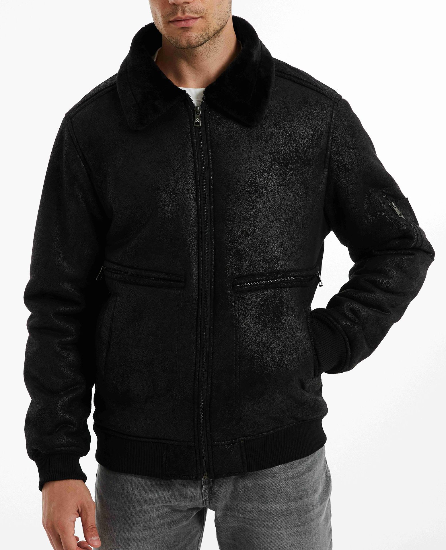 2024 autumn and winter new fur integrated jacket, men's casual multi pocket lapel, short fleece_voghion.com
