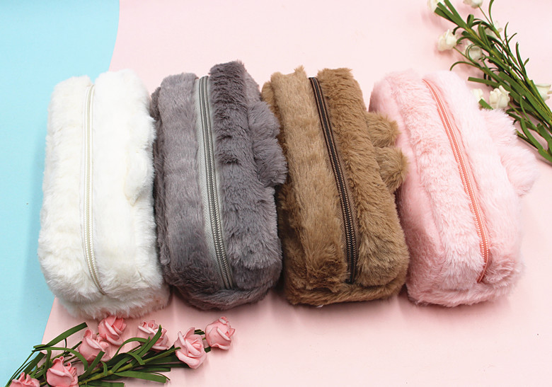 velvet Material Animal Pattern Cute Style Cross-border Spot Large Capacity Pencil Case Ins Cute Bear Student Plush Stationery Case Pencil Case Soft Healing Wallet