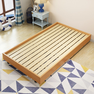 Japanese-Style Tatami Bed Without Bedside, Beech Wood Bed, All Solid Wood Storage Bed, Small Apartment Bed, Double Bed, Pull-Out Master Bedroom