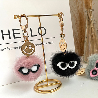 可爱水貂毛小毛球汽车钥匙扣挂件毛绒皮草包包挂饰女小精灵玩偶