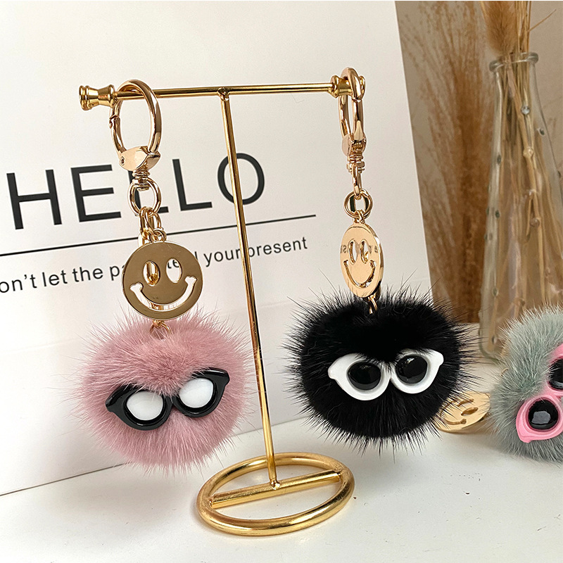 可爱水貂毛小毛球汽车钥匙扣挂件毛绒皮草包包挂饰女小精灵玩偶