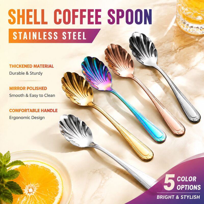 Dessert Spoon Colorful Stainless Steel Shell Spoon Small Spoon for Home Dessert Shop Baking Cake Spoon Ice Cream Small Spoon Dessert Spoon Colorful Stainless Steel Shell Spoon Small Spoon for Home Dessert Shop Baking Cake Spoon Ice Cream Small Spoon