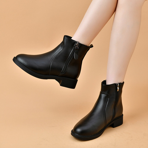 Women's Short Boots with Side Zipper, Fashion Ankle Boots, Cotton Boots, Stylish and Versatile, Warm and Slimming