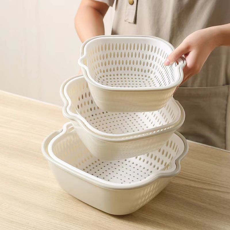 Cesta de drenaje Juego de seis piezas Lavabo de vegetales domésticos engrosados de doble capa Cesta de drenaje Juego de seis piezas Cesta de vegetales de cocina Filtro de agua azul