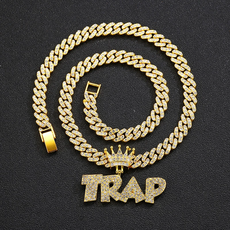 Accessory hip-hop style, pendant with letters, necklace, diamond encrusted, wholesale, DIY