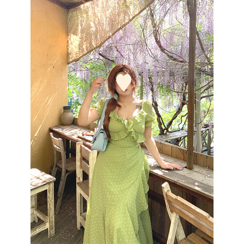 Annie Bu Fire ジャカードフリル不規則なドレス女性のための 2025 夏の新しい少し太った大きいサイズの気質スカート|undefined