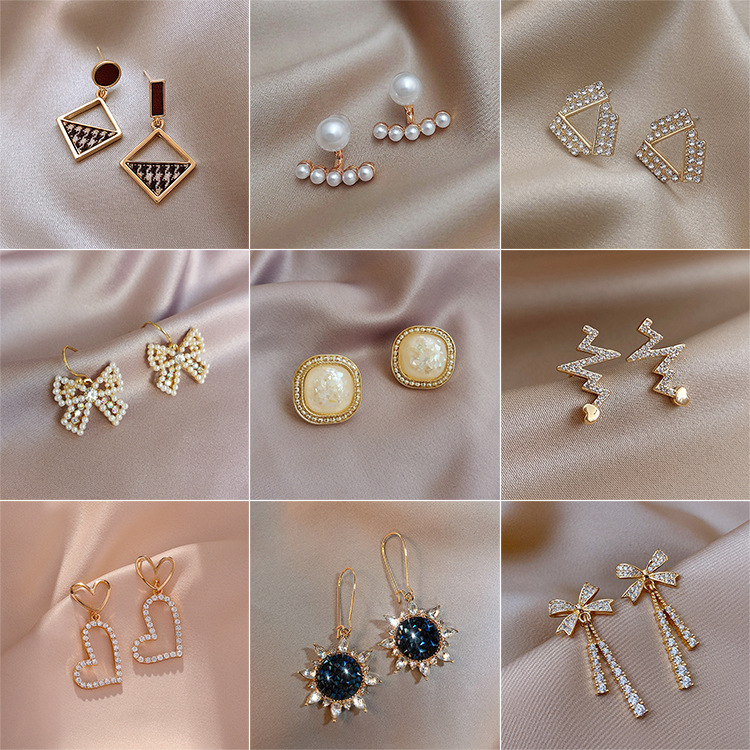 珍珠925银针耳环女 气质韩国简约复古耳钉新款个性几何时尚耳饰品