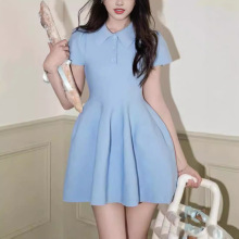 明星同款小香风甜美女连衣裙新款设计显瘦腰显夏季polo短裙蓬蓬裙