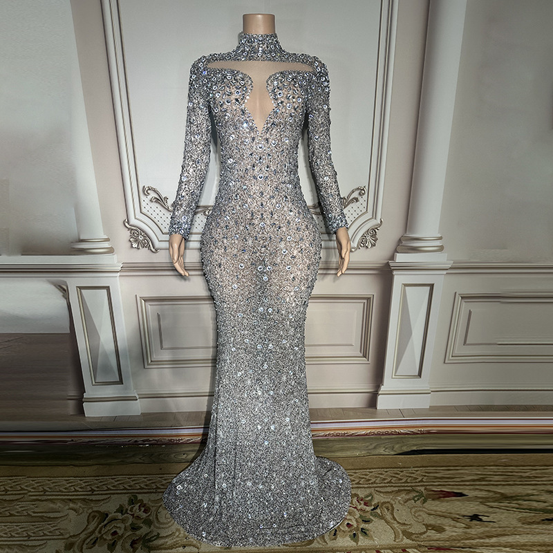 Novance 2024 Shiny Rhinestone Long Skirt Women's Casual Short Skirt Women's Evening Dress Suitable for Parties and Weddings