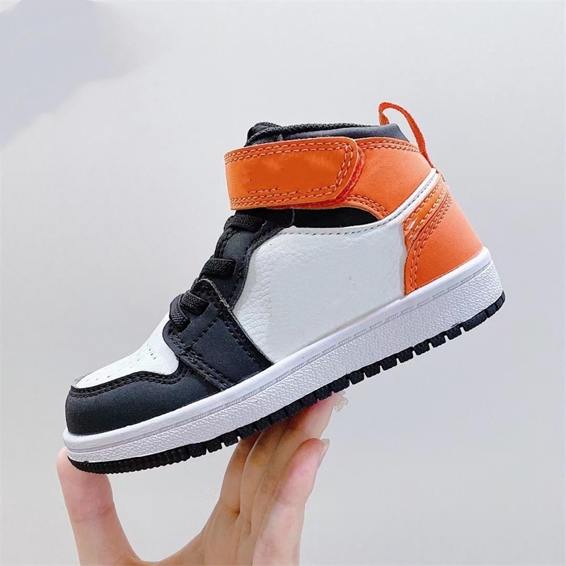 Putian Foreign Trade Children's Shoes Qiao 1 Velcro Basketball Shoes Aj1 Children's Shoes Nike Official Lace-Free Boys and Girls Sports Shoes