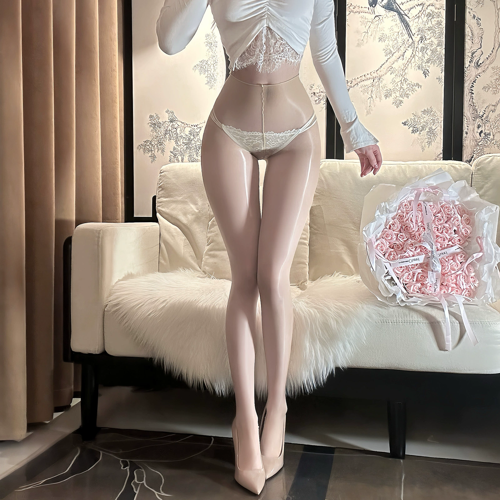 Крайне тонкие сексуальные колготки с трехмерным эффектом и бантом, 3D