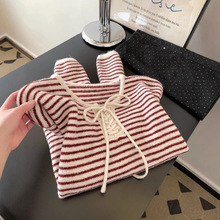 自留款推荐~韩系条纹绑带蝴蝶结针织衫女秋季新款设计感软糯毛衣