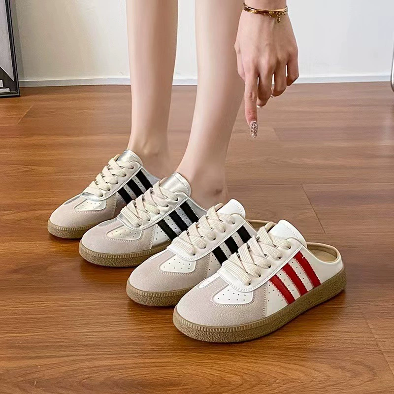 Women's 2025 spring and summer style, retro leather thick sole, no heel, lazier shoes