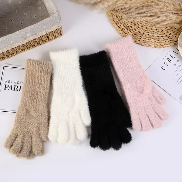 Autumn and Winter Plush Knitted Gloves Women's Winter Korean Style Girl's Heart Cute Long Wrist Warm Five-finger Touch Screen Hand Socks for Students