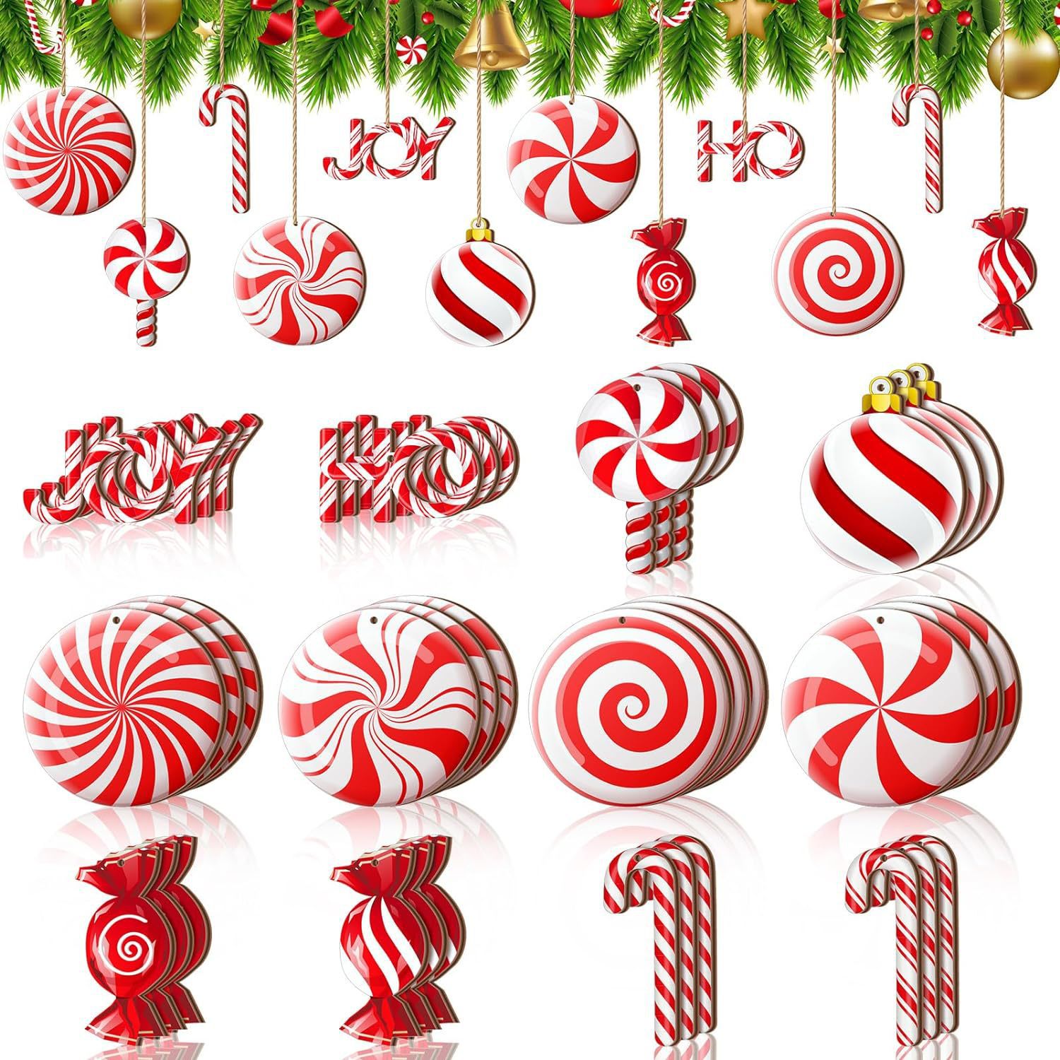 36 Pieces of Colorful Wooden Lollipop Candy Hanging Mint Tree Decorations with String for Candy Parties and Christmas Trees