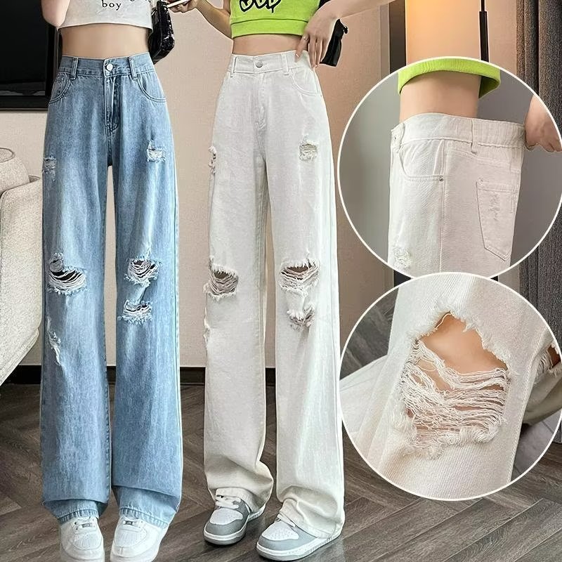 Ripped jeans women's summer thin section...