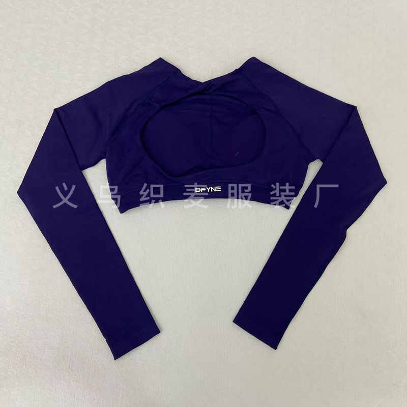 跨境DFYNE爆款无缝瑜伽长袖短款上衣镂空后背美背瑜伽健身长袖女|undefined