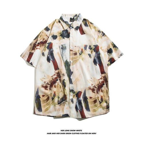 American Vintage Sunflower Hawaiian Cute Canton Style Loose Casual Short Sleeve Floral Shirt for Men and Women