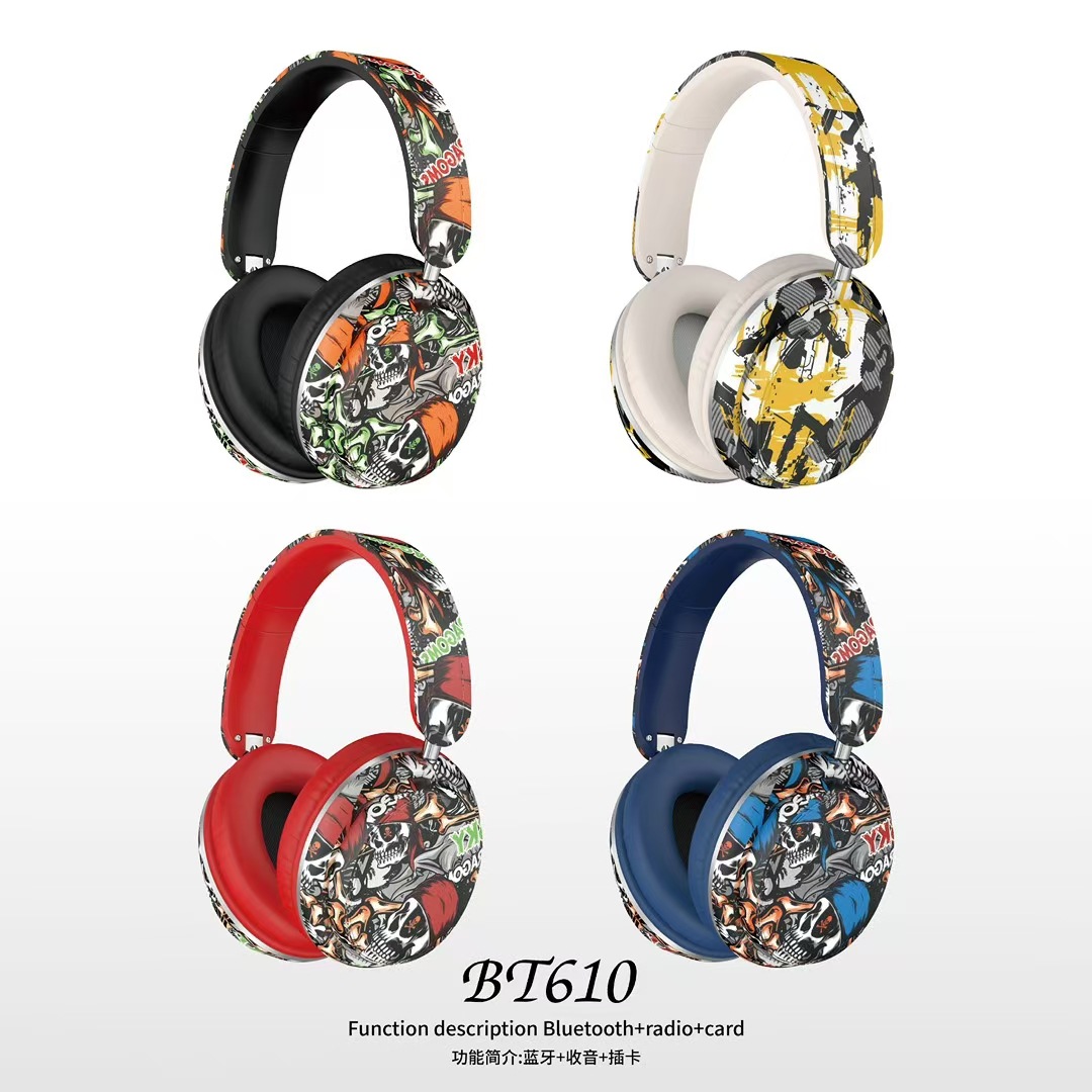 Nuevo modelo de explosión transfronteriza BT610 auriculares Bluetooth auriculares inalámbricos National Tide graffiti estéreo fábrica al por mayor