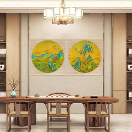千里江山图竹挂画客厅背景墙书房装饰画玄关走廊山水风景竹帘挂画