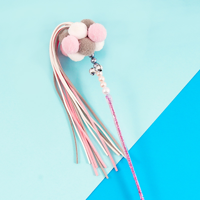 Varilla larga auto-Hi divertido gato palo pluma divertido gato palo campana de sonido gato juguete mango de madera maciza suministros para mascotas al por mayor