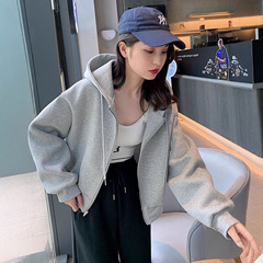 灰色卫衣开衫女2025秋季新款宽松休闲连帽棒球服短款美式运动外套
