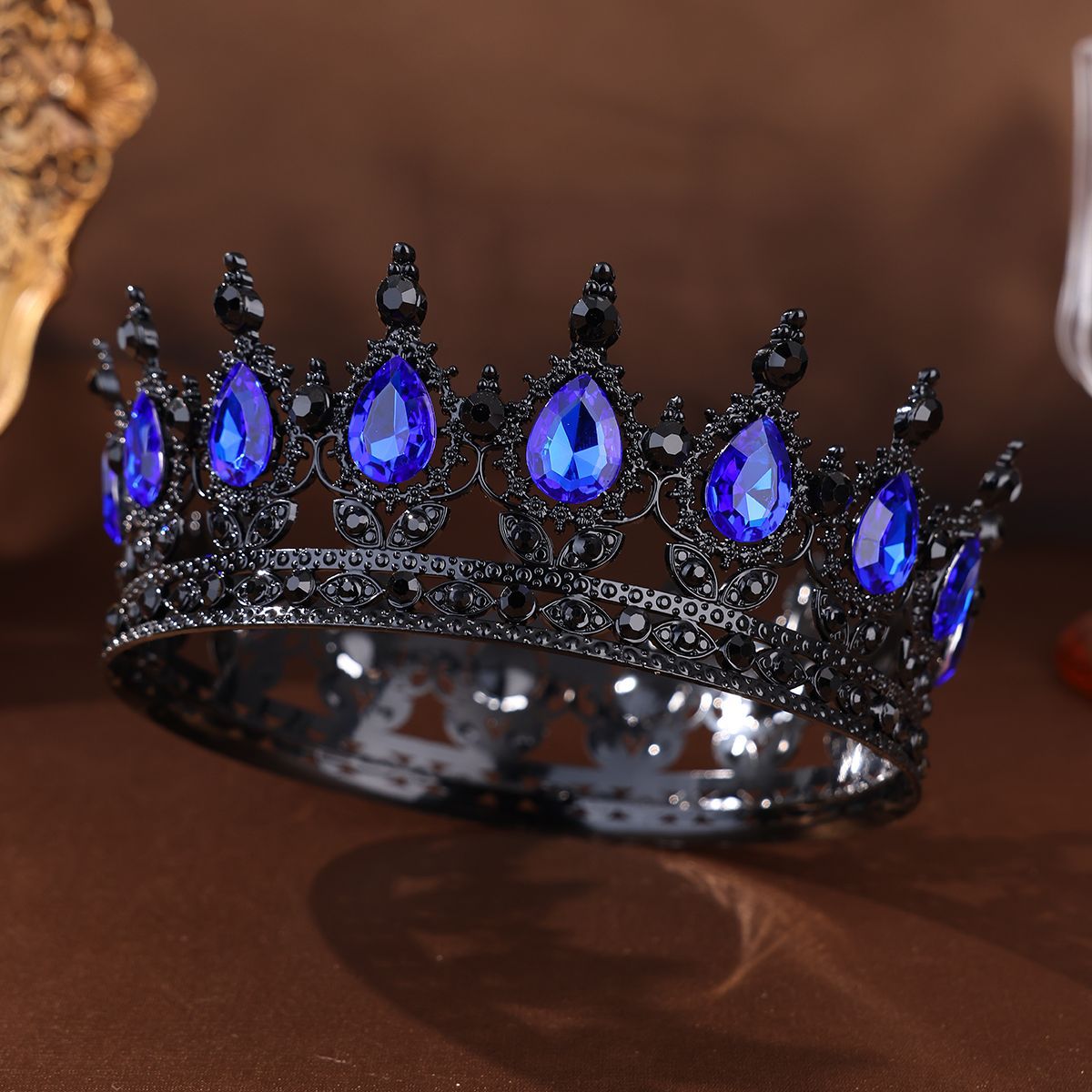 Cabecería de corona oscura corona de diamante negro adornos de pelo Halloween Día de los Muertos vestidos accesorios de estilo