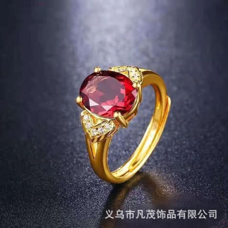 ライト高級宮殿スタイルメッキ 24 k ゴールド象嵌合成ルビークリスタルリング模造ピジョンブラッドレッドガーネットメーカー卸売|undefined