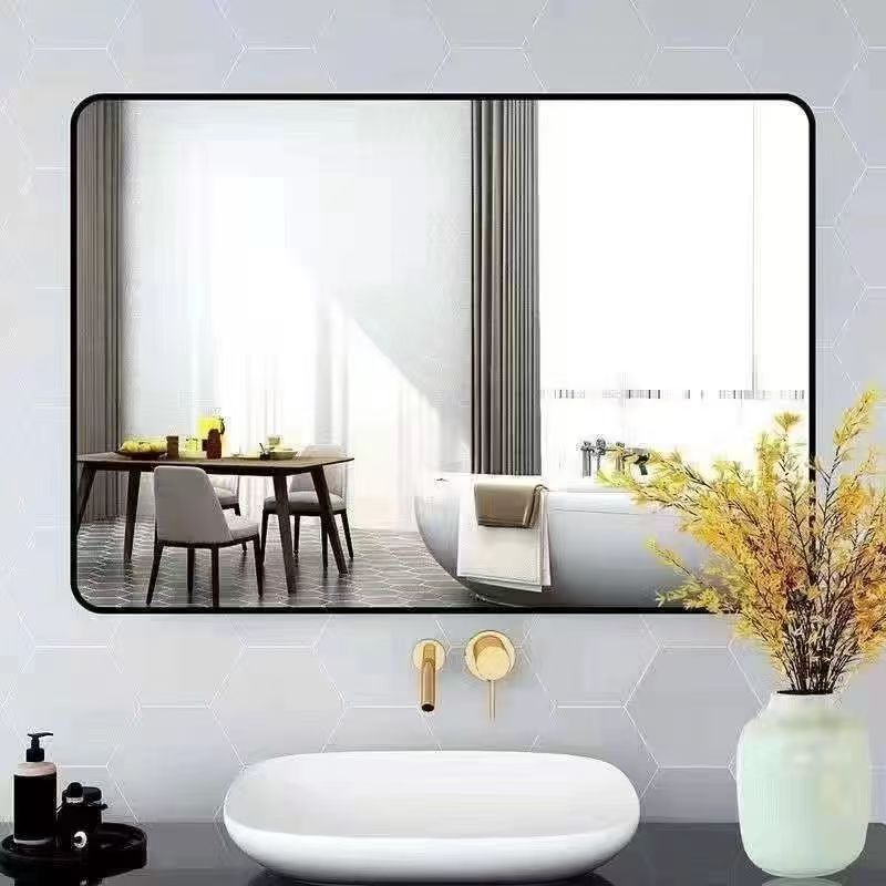 Aluminum Alloy Simple Bathroom Washbasin Rounded Right Angle Wall-Mounted Makeup Mirror Wall-Mounted Bathroom Mirror Cabinet