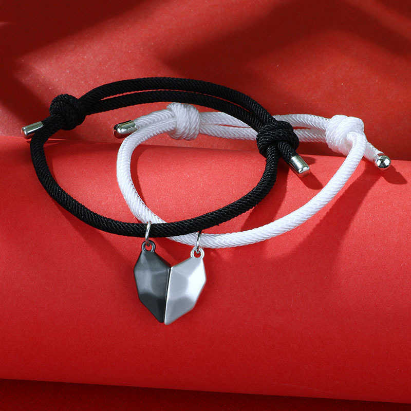 Nuevo amor blanco y negro transfronterizo deseando piedra pulsera de pareja desgarrador costura succión magnética tejida cuerda de mano ajustable hombres y mujeres