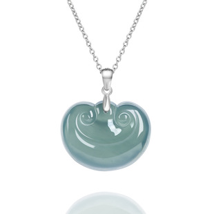 genuine goods Natural A Jade Blue Water Ruyi Pendant S925 Silver Inlaid Ice Jade Pendant Flower for Women