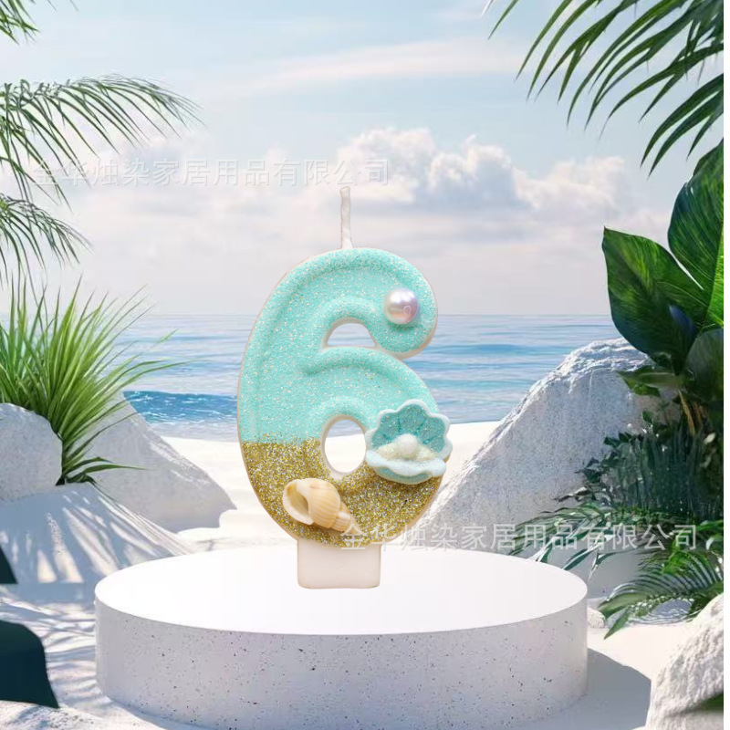 新款蓝黄海螺海洋系列派对蜡烛跨境电商希音数字蛋糕生日蜡烛造型|undefined