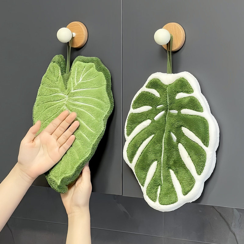 Hanging Leaf-Shaped Hand Towel, Absorbent and Thickened, for Home Kitchen Use, Creative and Durable Hand Wipe Cloth Hanging Leaf-Shaped Hand Towel, Absorbent and Thickened, for Home Kitchen Use, Creative and Durable Hand Wipe Cloth