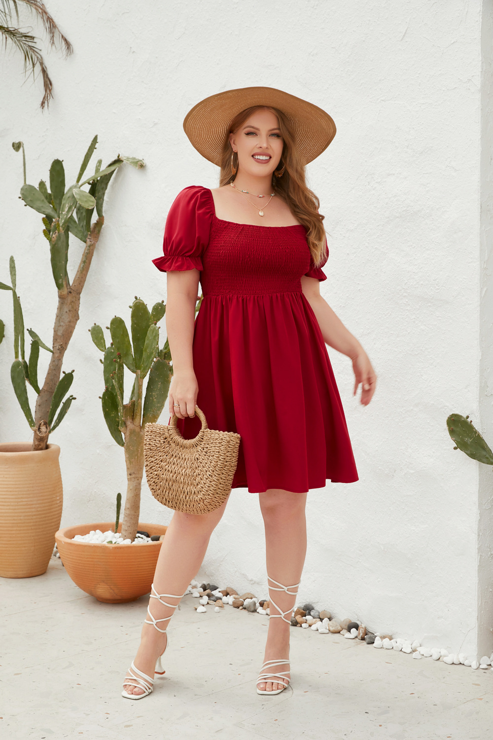 Rochie de damă cu mânecă lungă și evazată, cu guler pătrat și evazat, stil de călătorie_voghion.com