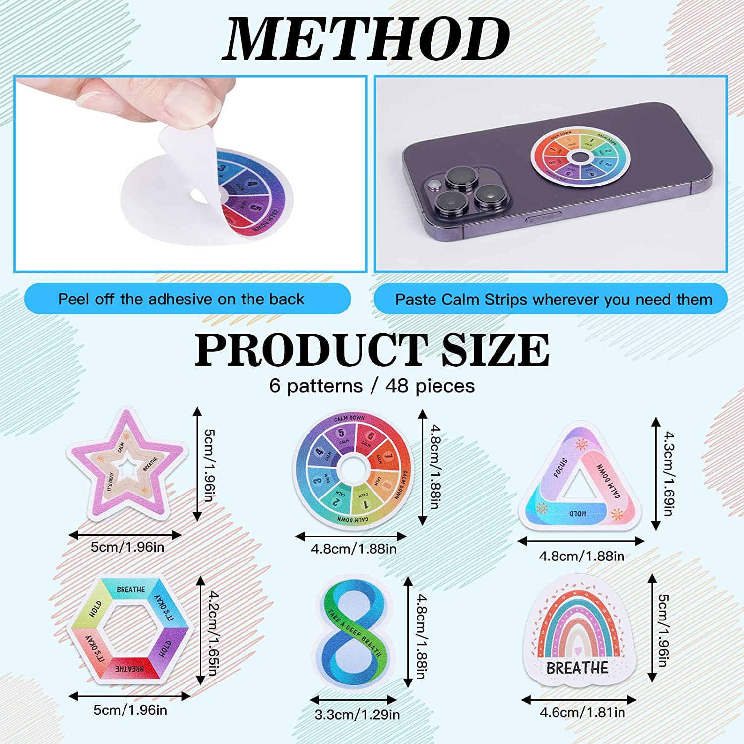 Pegatinas de descompresión de 6 piezas pegatinas sensoriales de ansiedad de estudiantes pegatinas de gestión de rayas tranquilas Artículos sensoriales pegatinas de punta de dedo