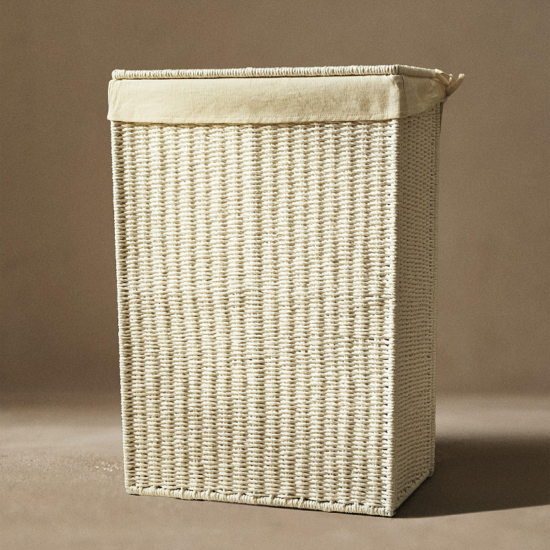 Amazon con cubierta cesto de lavandería plegable cuerdas de papel trenzando cesto de ropa sucia gran capacidad de ropa trenzada a mano cesto de almacenamiento